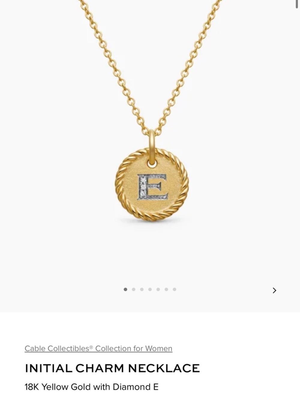 David Yurman 18K Yellow Gold Charm Necklace with Diamond 'E'